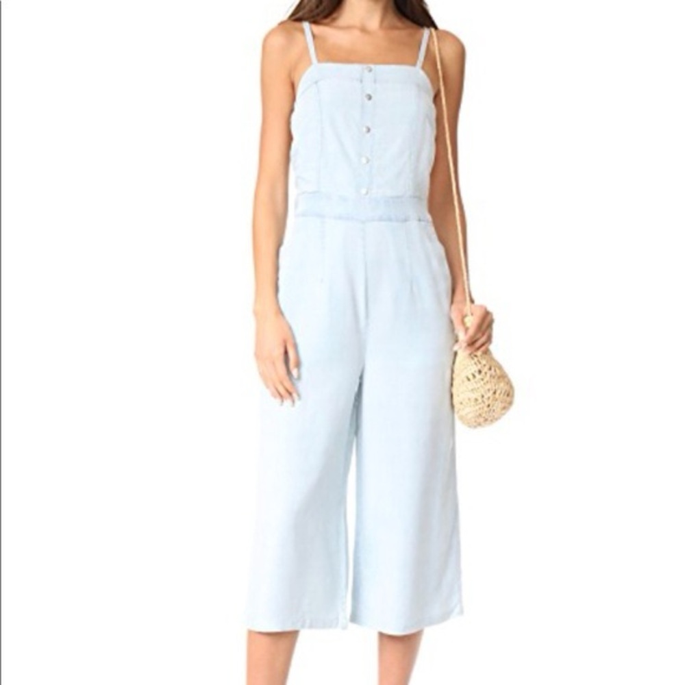 We Are Kindred Light Blue Button Front Cropped Wide Leg Jumpsuit Size 2